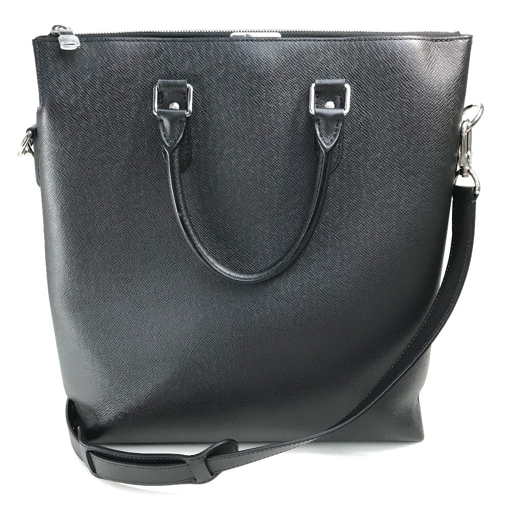 LOUIS VUITTON Handbag Taiga Leather Black x Silver Metal Taiga Anton Tote mens