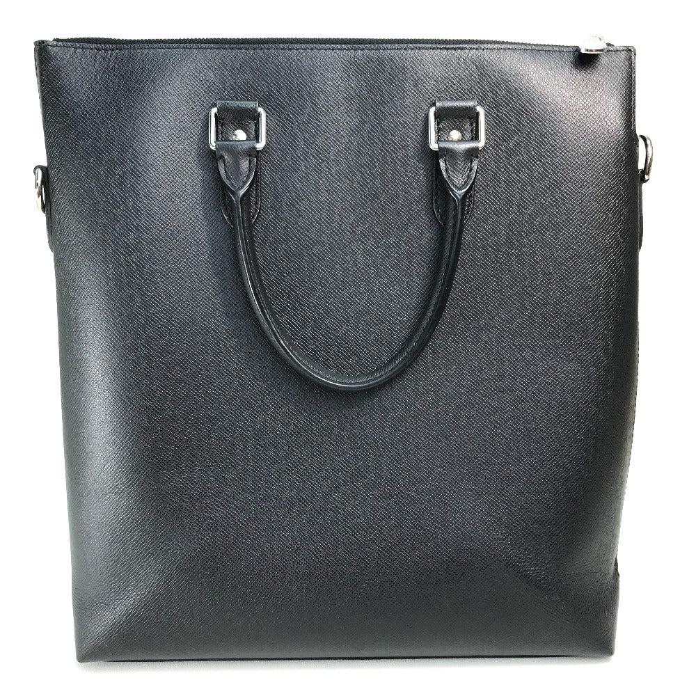 LOUIS VUITTON Handbag Taiga Leather Black x Silver Metal Taiga Anton Tote mens