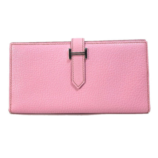 HERMES Long Wallet Purse Shave pink Long Wallet HMetal Bane Souffle
