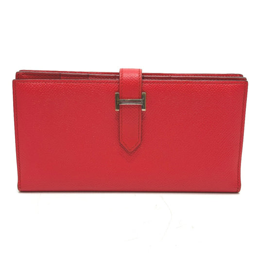 HERMES Long Wallet Purse Epsom Red HMetal Beansufla Women