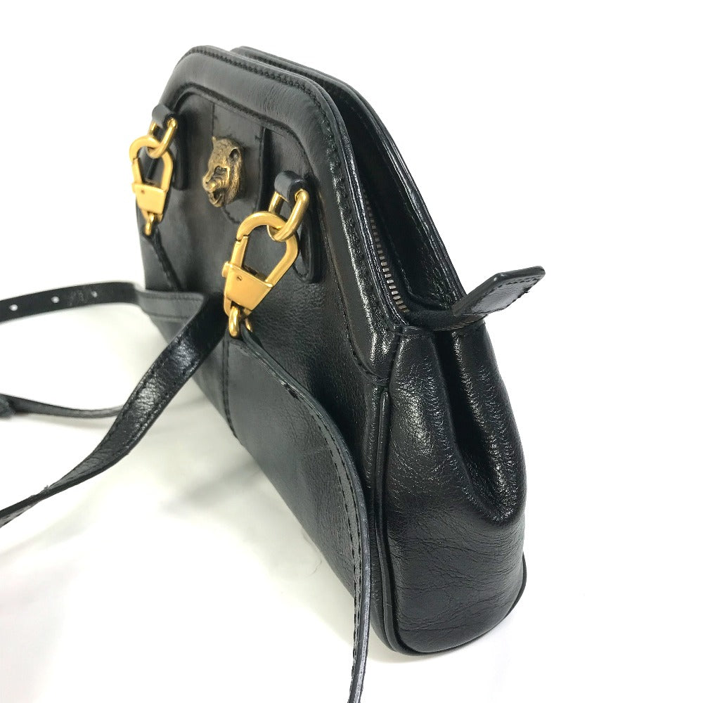 GUCCI Shoulder Bag 524620 leather black GG Marmont Liber Tiger Cat Head Women