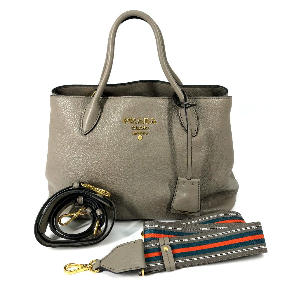 PRADA Shoulder Bag 1BA579 leather gray logo VIT.DAINO Women