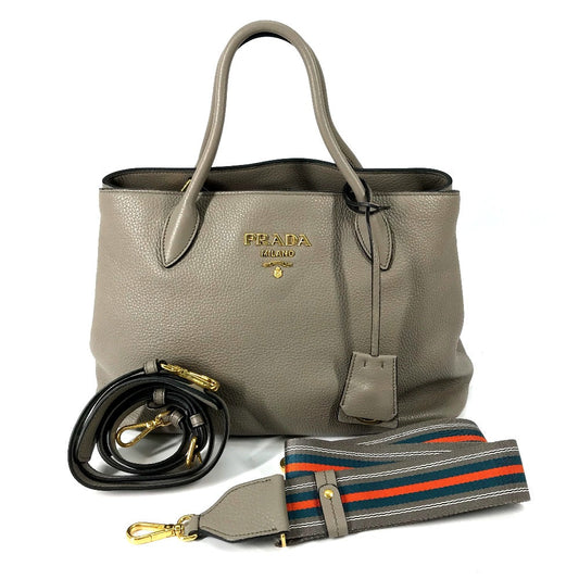 PRADA Shoulder Bag 1BA579 leather gray logo VIT.DAINO Women