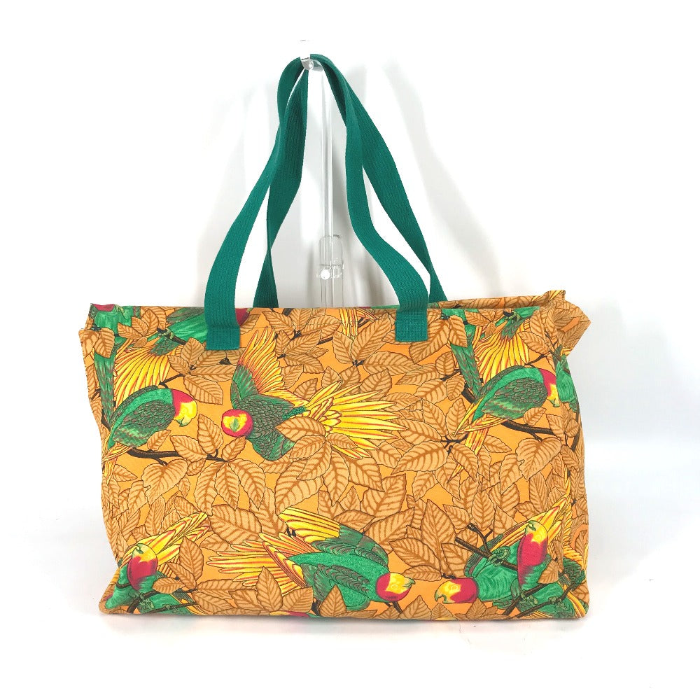 HERMES Tote Bag canvas Orange large Bird motif bird pattern