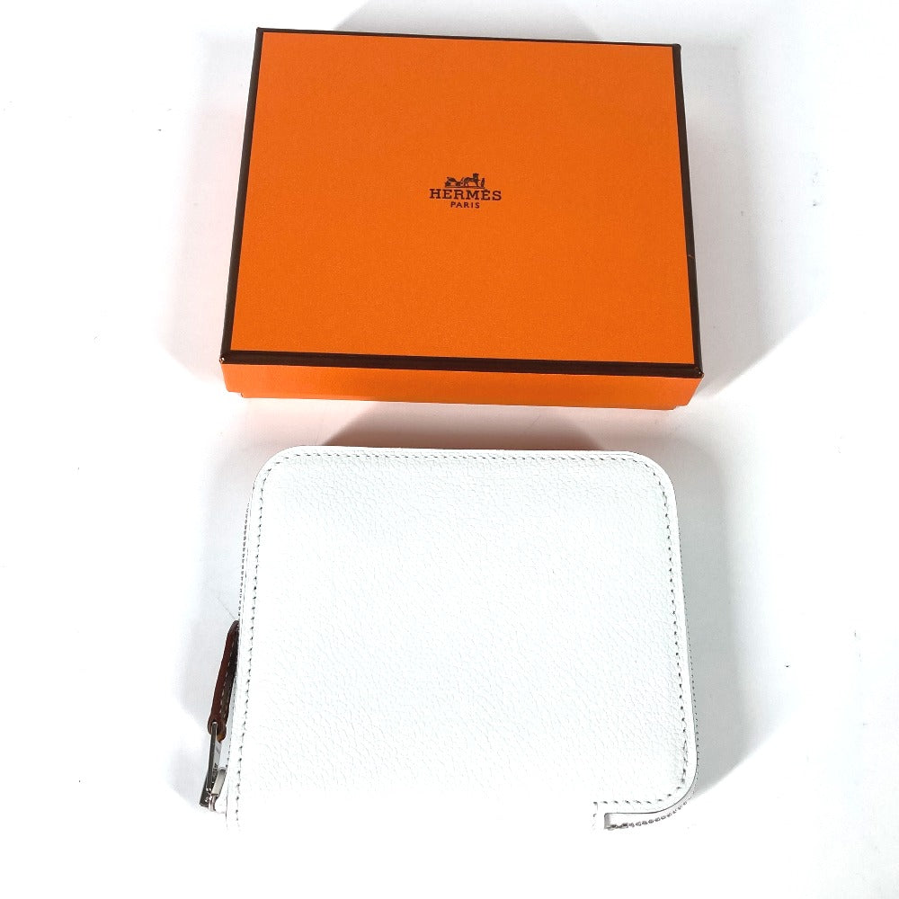 HERMES Coin case leather white Azap silk in compact