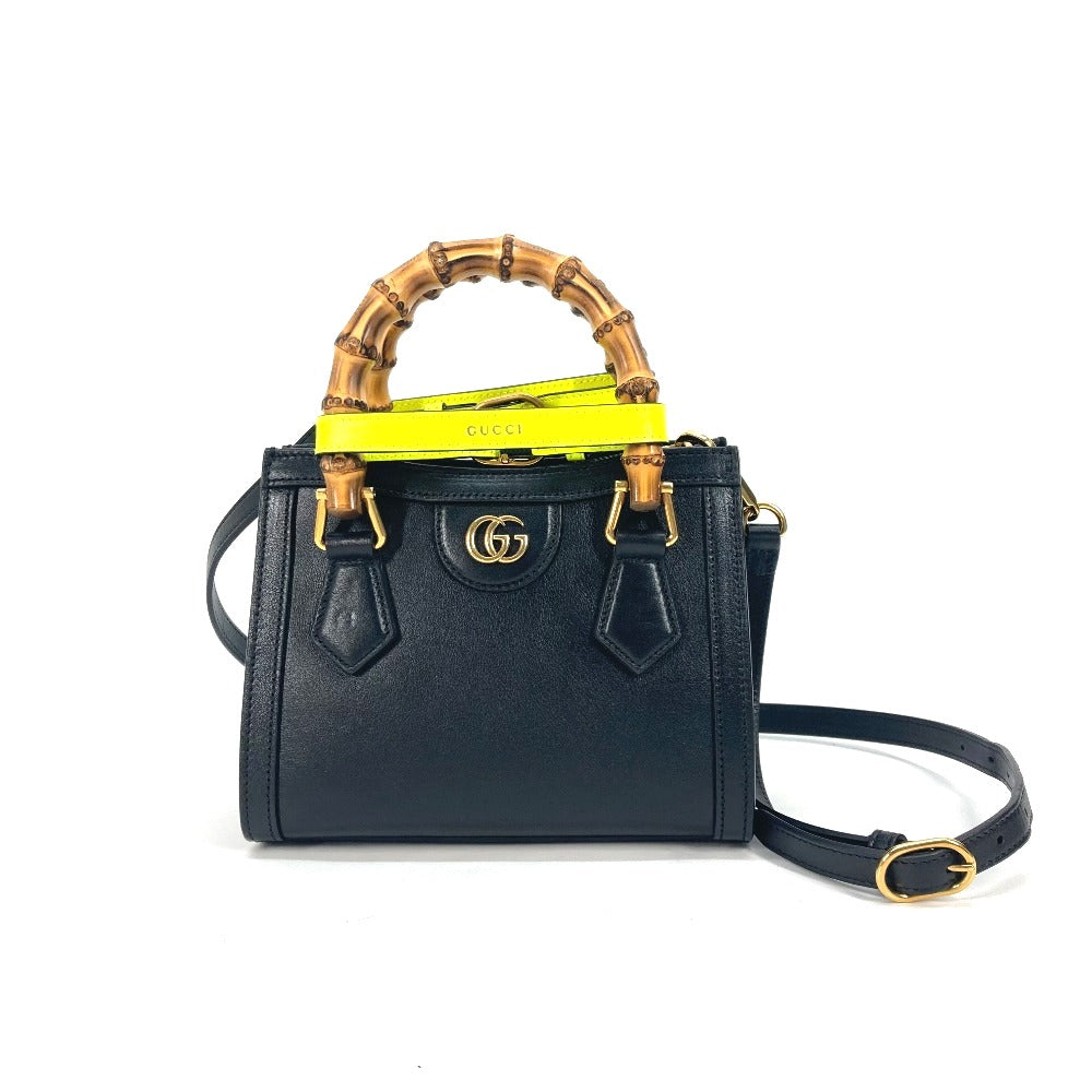 GUCCI Tote Bag 655661 leather black Neon color strap included Diana Mini Bamboo Women