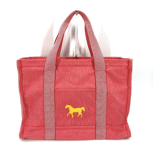 HERMES Tote Bag canvas Red Mothers bag Caval Horse Cheval Stripes