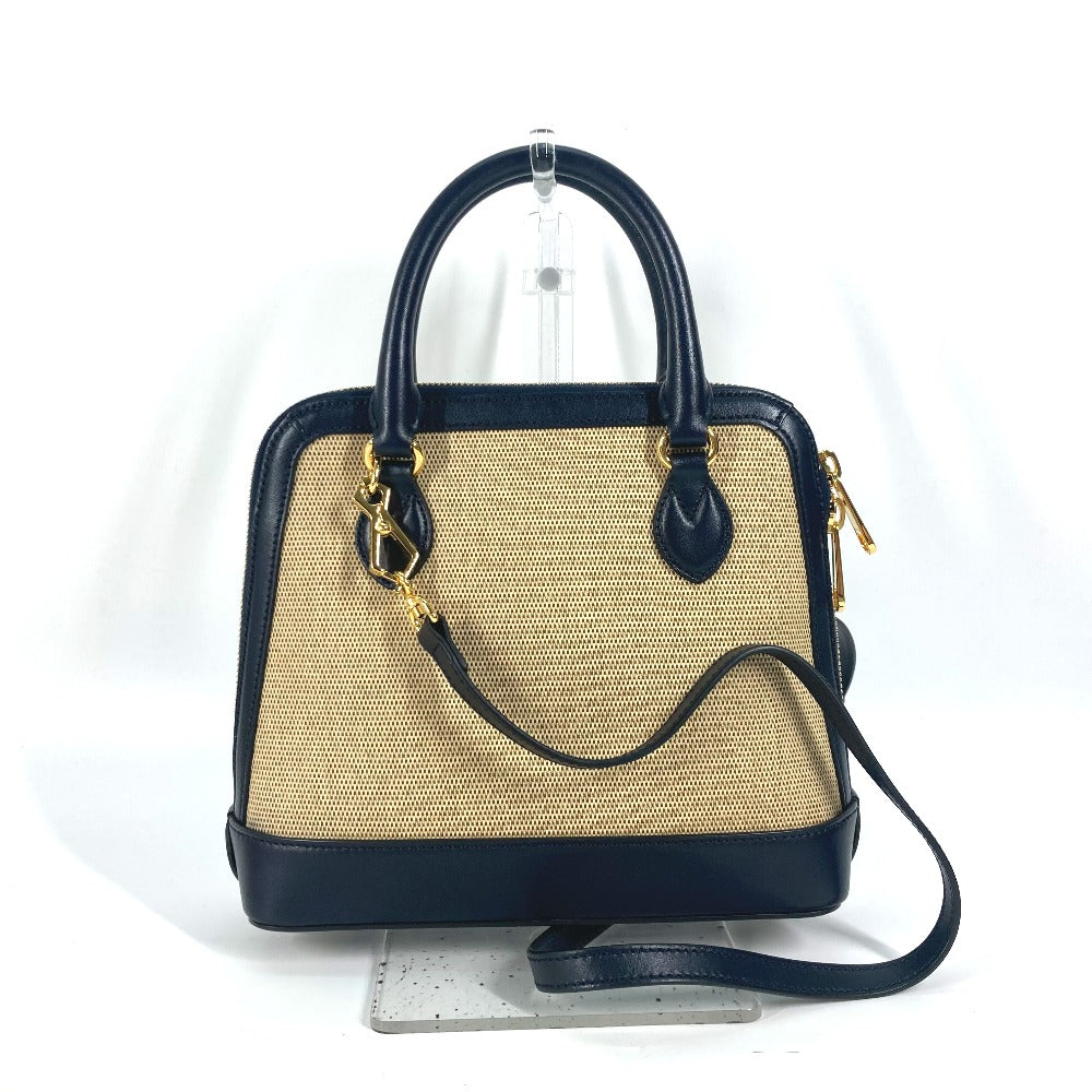 GUCCI Handbag 621220 Canvas leather beige x dark navy Horsebit 1955 Small top handle Women