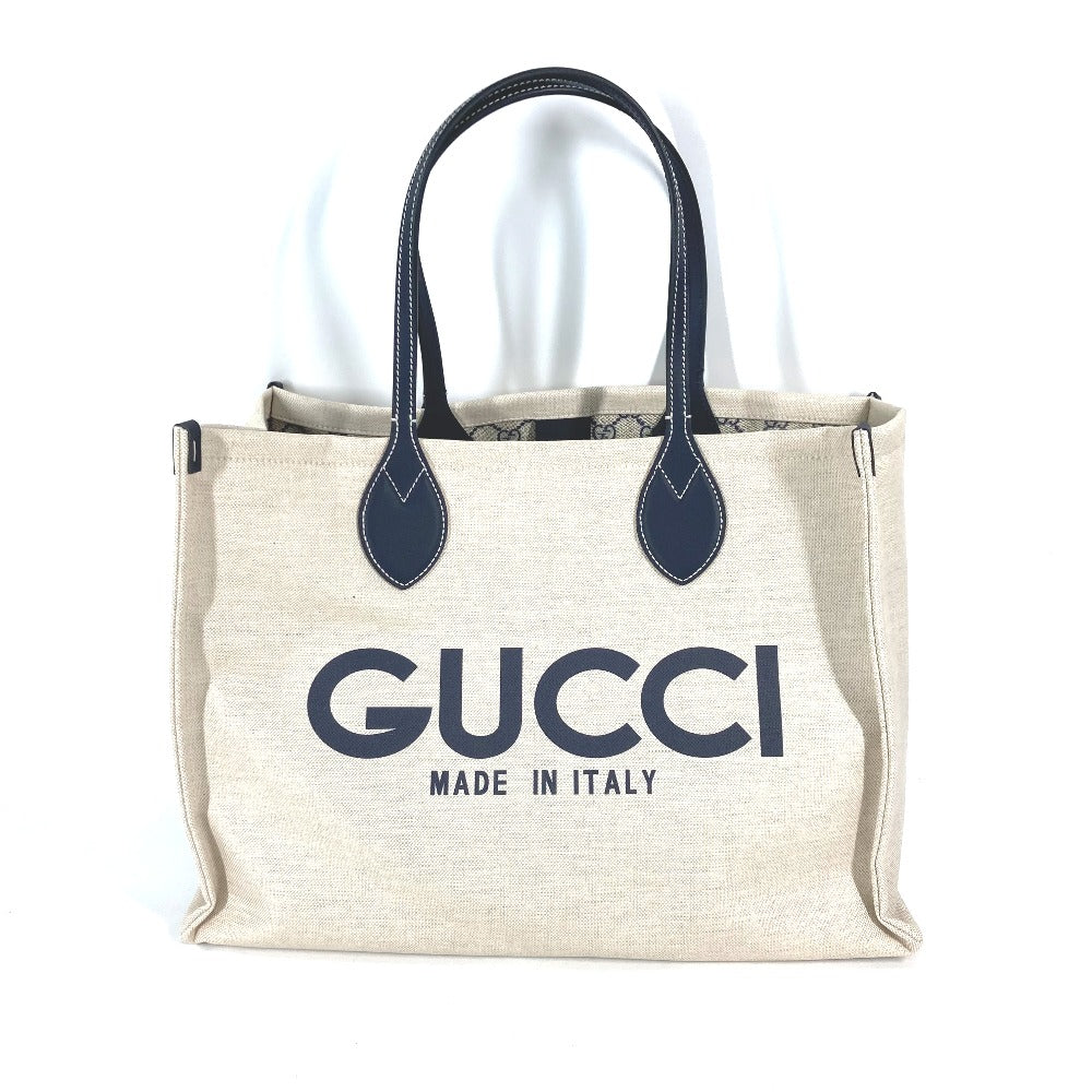GUCCI Tote Bag 772176 Canvas leather Beige typex black Japan limited JAPAN logo print Women