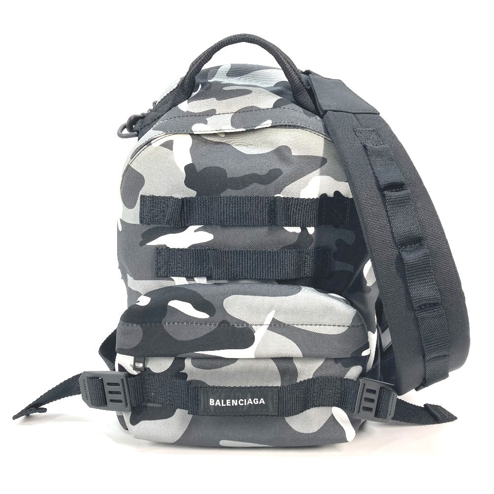 BALENCIAGA Backpack 6440312 canvas Gray x black Camouflage camouflage Army mens