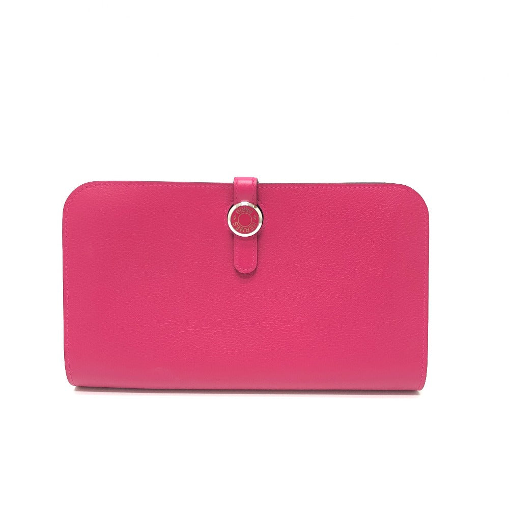 HERMES Long Wallet Purse Leather, Evercolor pink Dogon GM