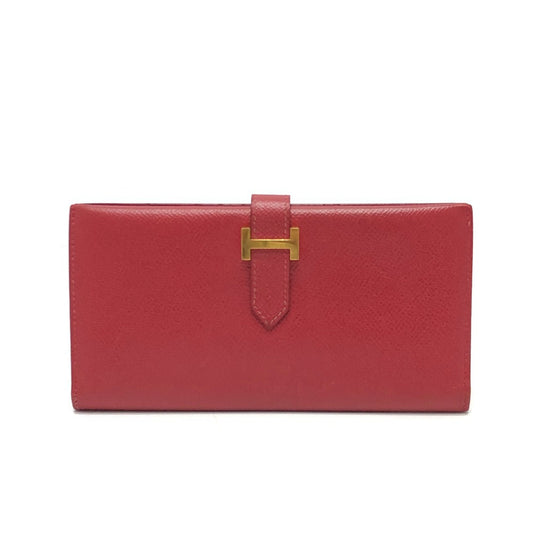 HERMES Long Wallet Purse Courchevel Red Beansufla