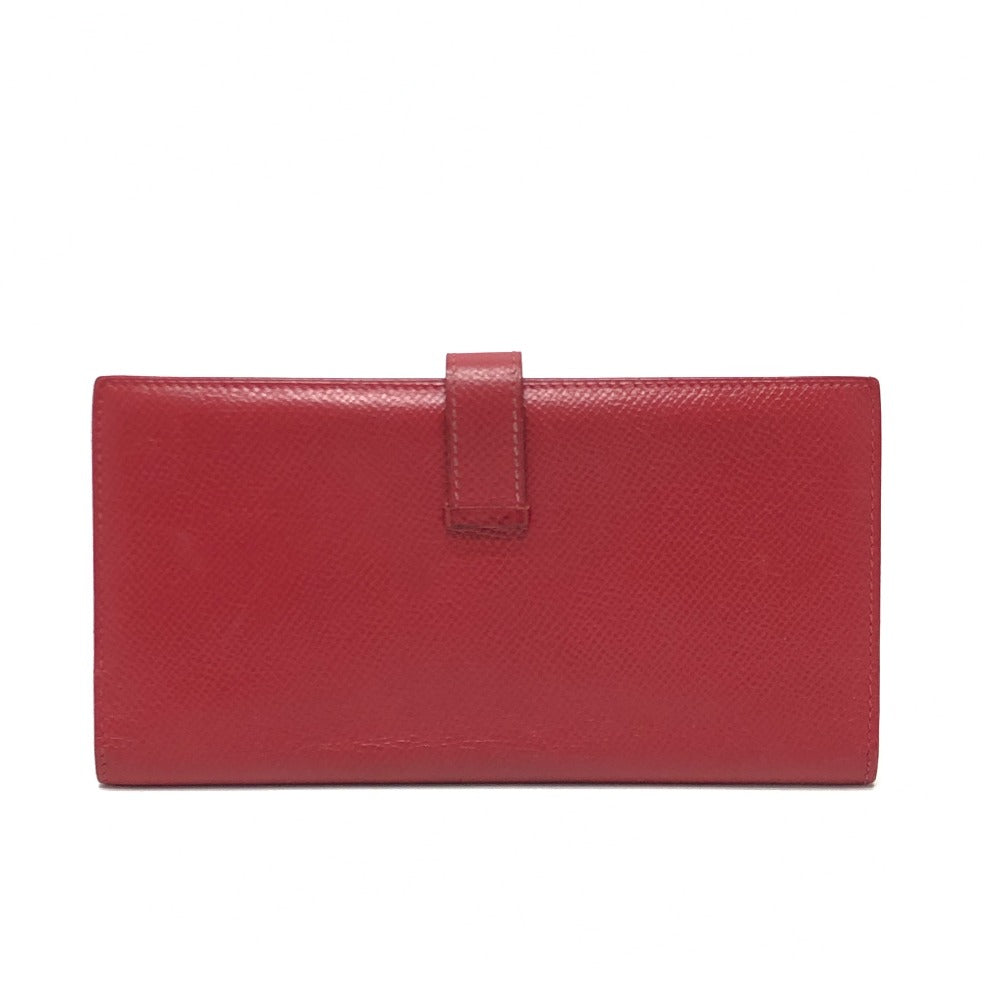 HERMES Long Wallet Purse Courchevel Red Beansufla