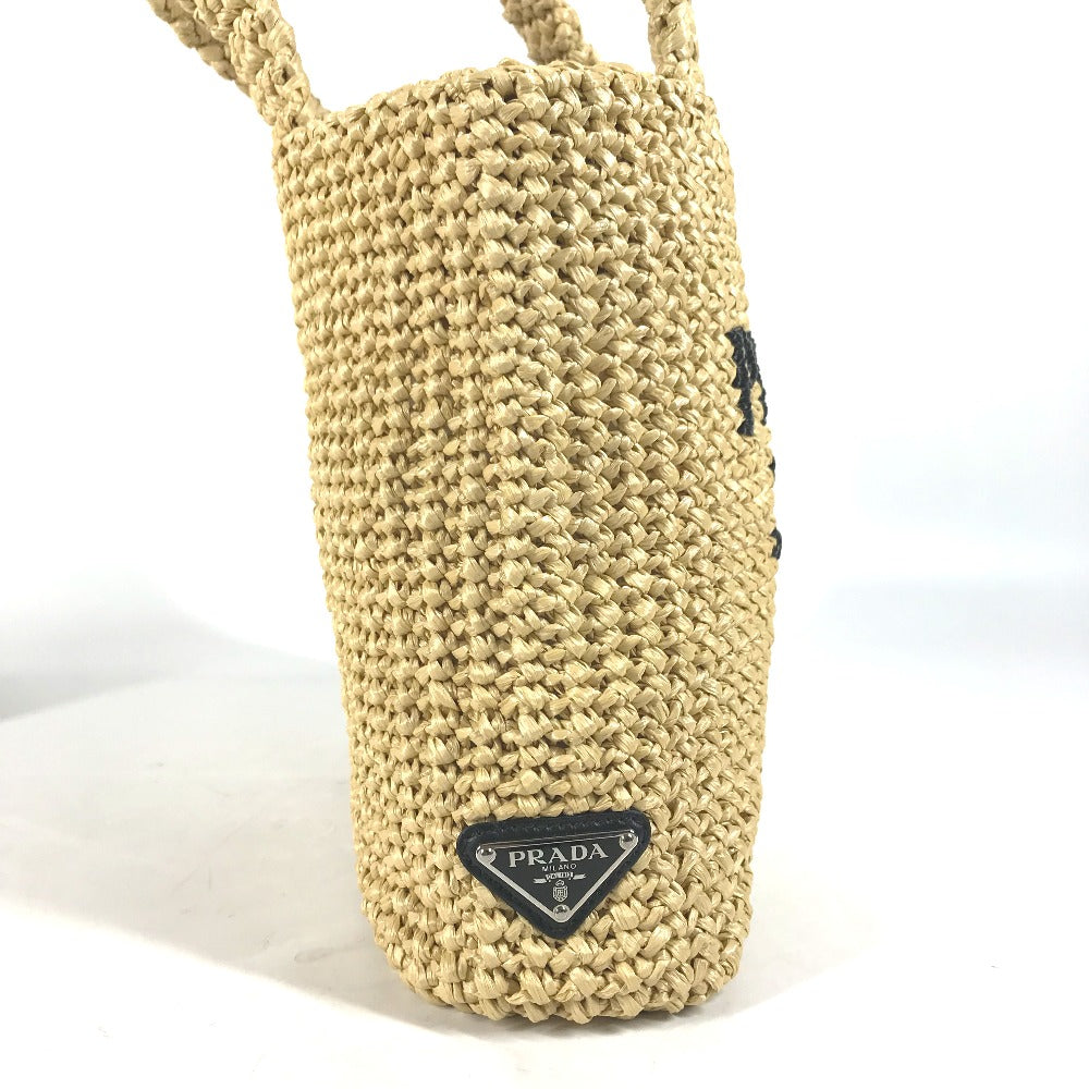 PRADA Handbag Raffia beige Basket Bag Straw Bag Crochet triangle logo triangle small lettering logo