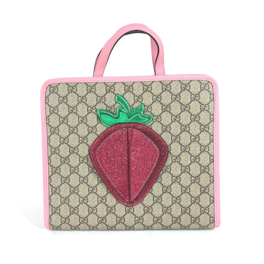 GUCCI Handbag 630589 GG Supreme canvas, leather pink Chilled license GG Supreme Strawberry Strawberry Glitter Kids