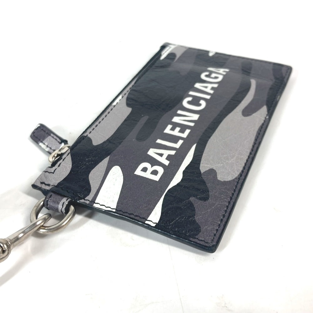 BALENCIAGA Coin case 594548 leather Black x silver Neck With Strap Wallet Camouflage camouflage logo mens(Unisex)