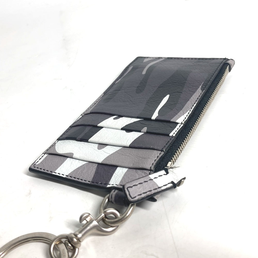 BALENCIAGA Coin case 594548 leather Black x silver Neck With Strap Wallet Camouflage camouflage logo mens(Unisex)