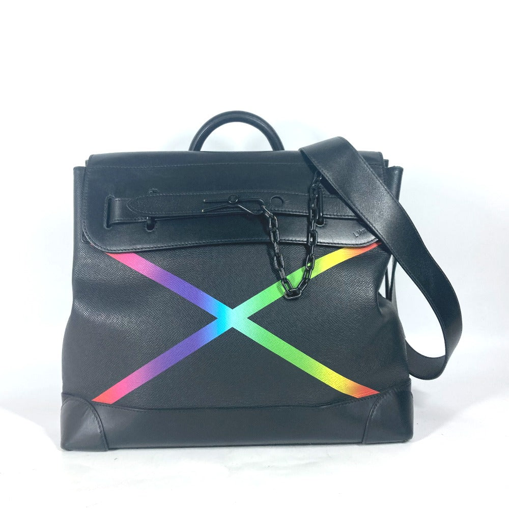 LOUIS VUITTON Handbag Taiga Leather black Taiga rainbow Steamer PM