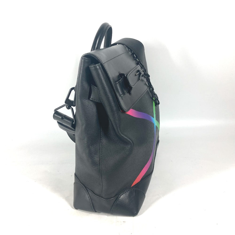 LOUIS VUITTON Handbag M30339 Taiga Leather black Taiga rainbow Steamer PM mens