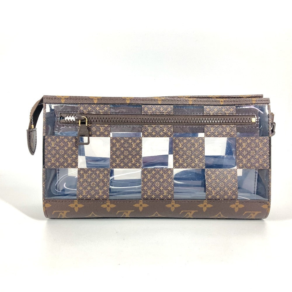 LOUIS VUITTON Clutch bag Plastics , Monogram Canvas Brown Monogram Chess Damier stand pouch