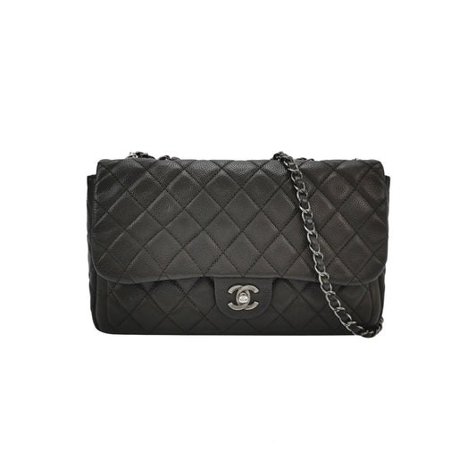 Chanel Now and Forever Large Jumbo Flap Bag Black Lambskin Silver Hardware