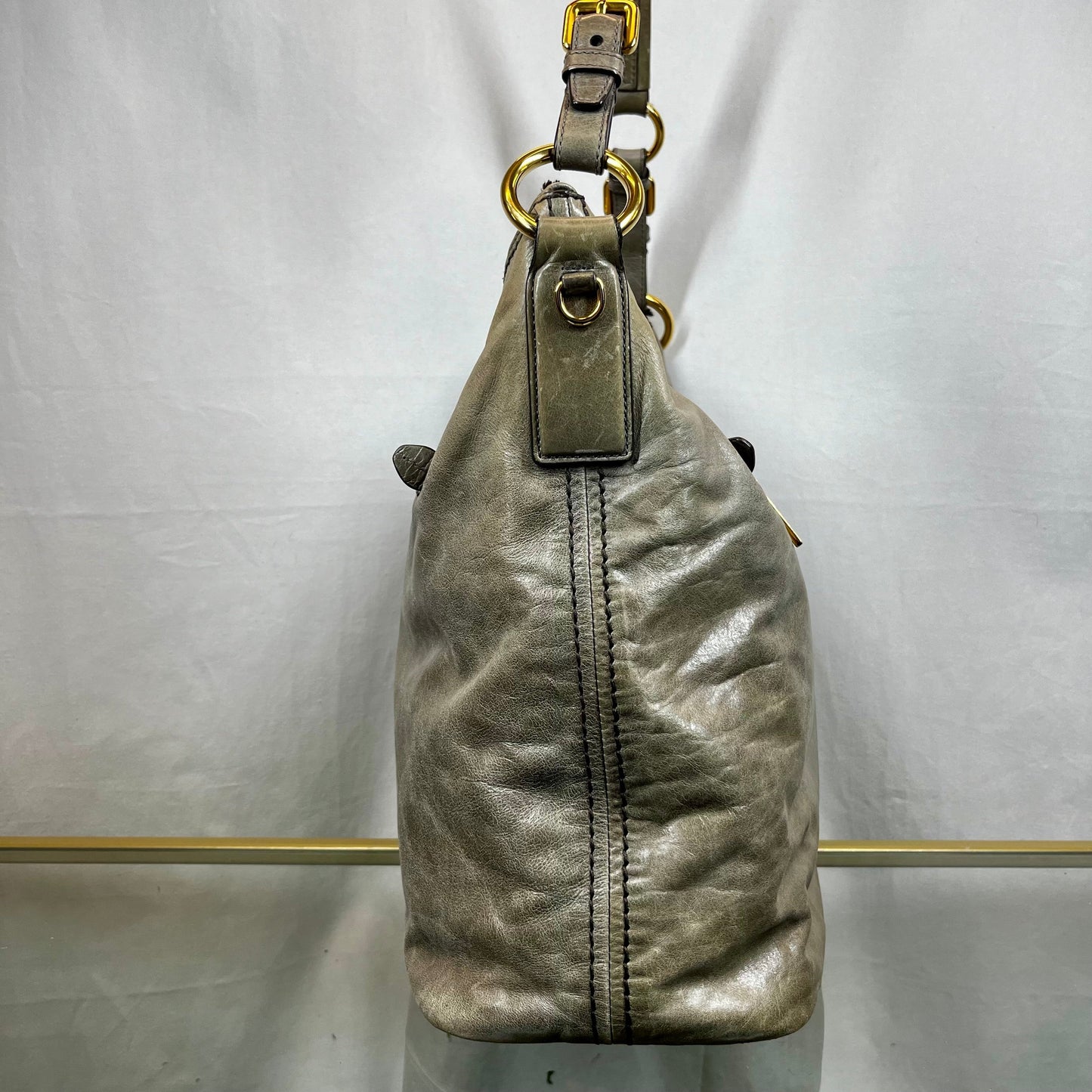 Prada Fumo Vitello Shine Hobo Bags