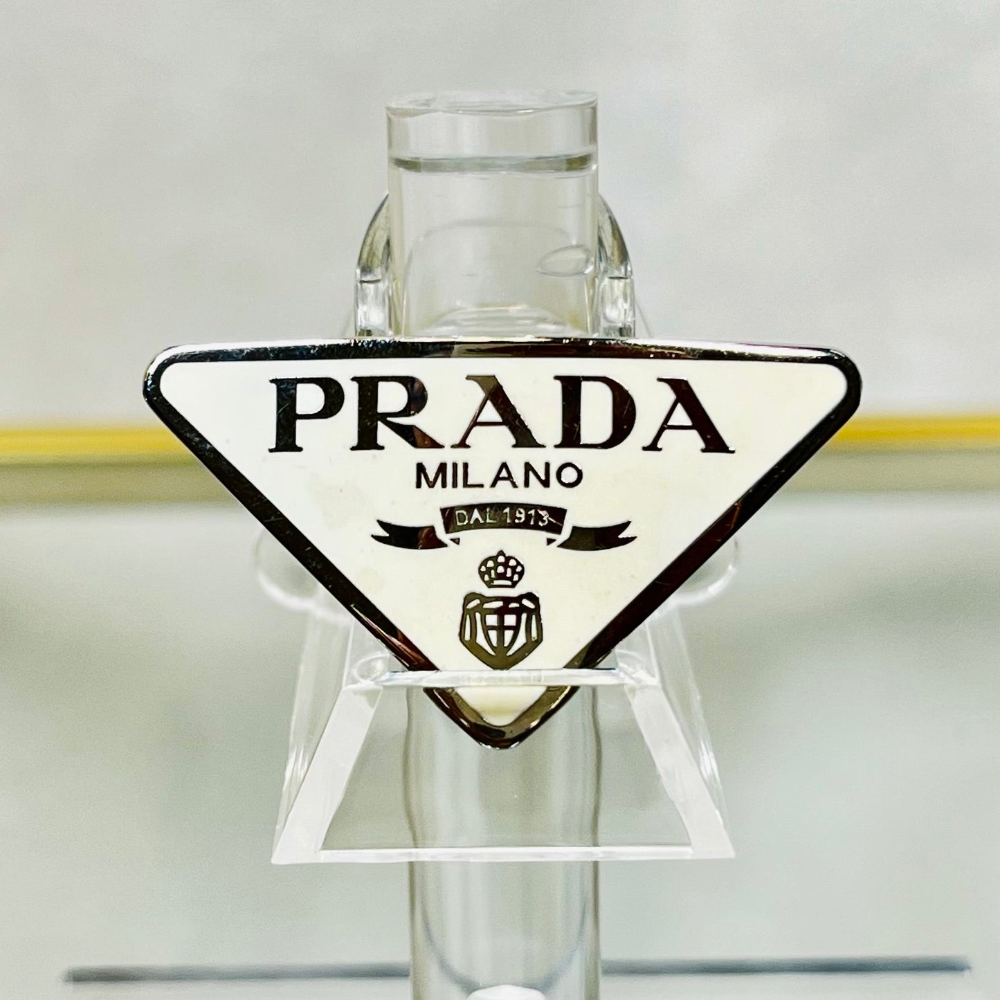 Prada White Silver Metal Enamel Triangle Logo Hair Clip Luxury Handbag