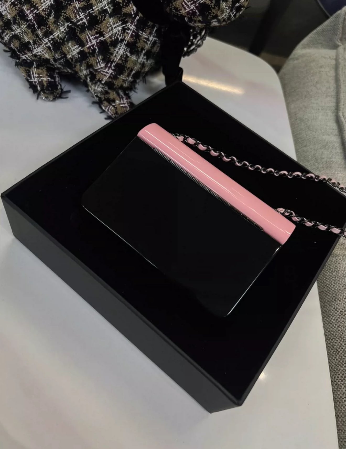 CHANEL 21K PINK BLACK MINI EVENING PLEXI BAG