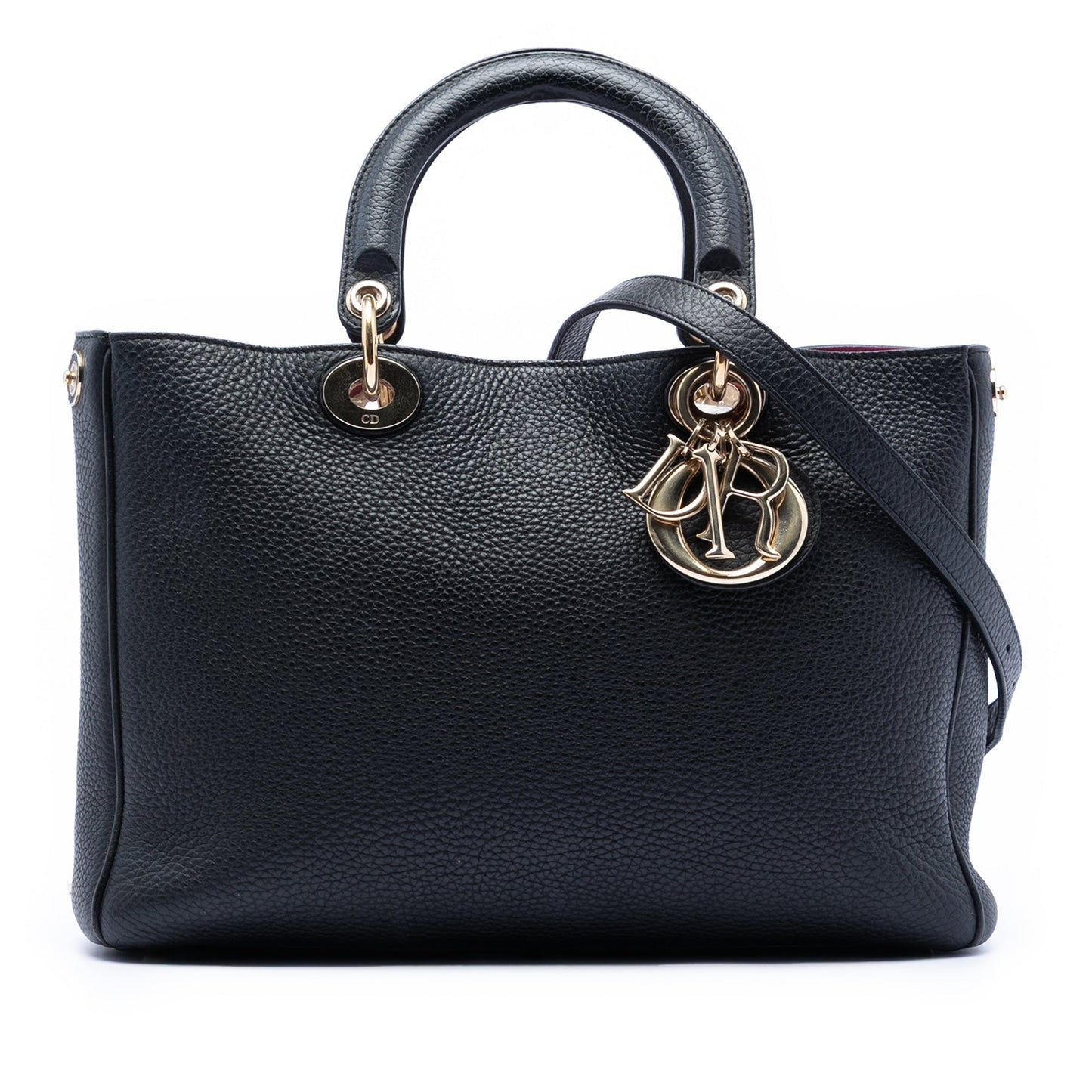 Black Dior Medium Pebbled Calfskin Diorissimo Satchel