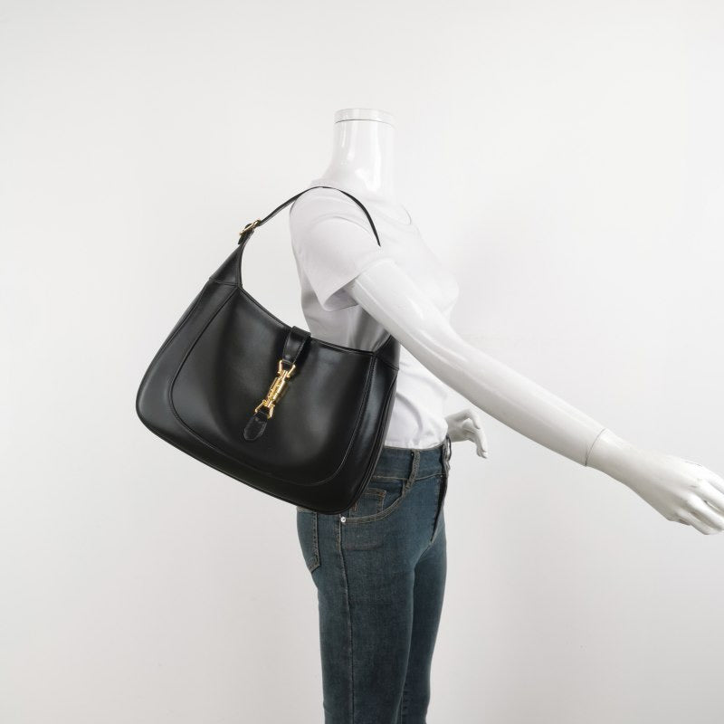 Gucci Jackie 1961 Medium Black Leather Bag with Adjustable Strap