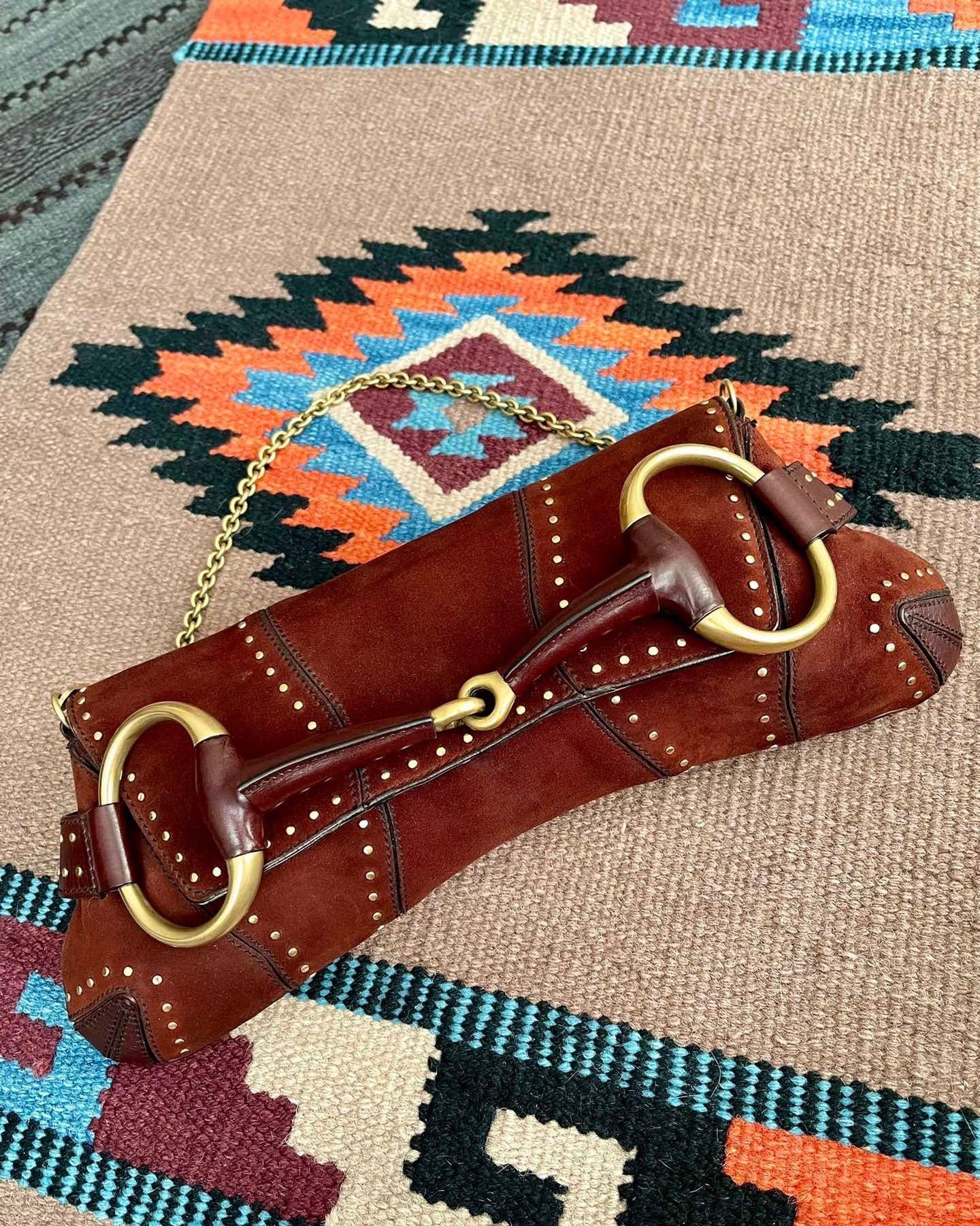 Gucci Horsebit 1955 Chain Suede leather bag in Burgundy with gold studs