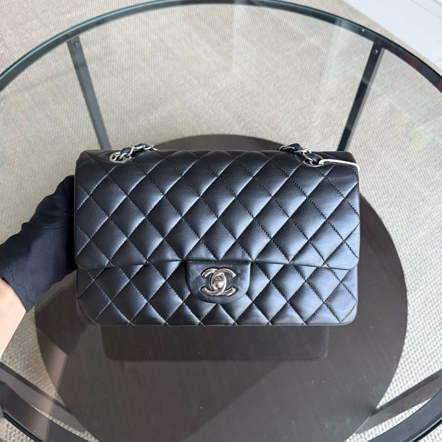 Chanel Classic Flap Medium - 25CM Quilted Lambskin Black Silver Hardware Series 12