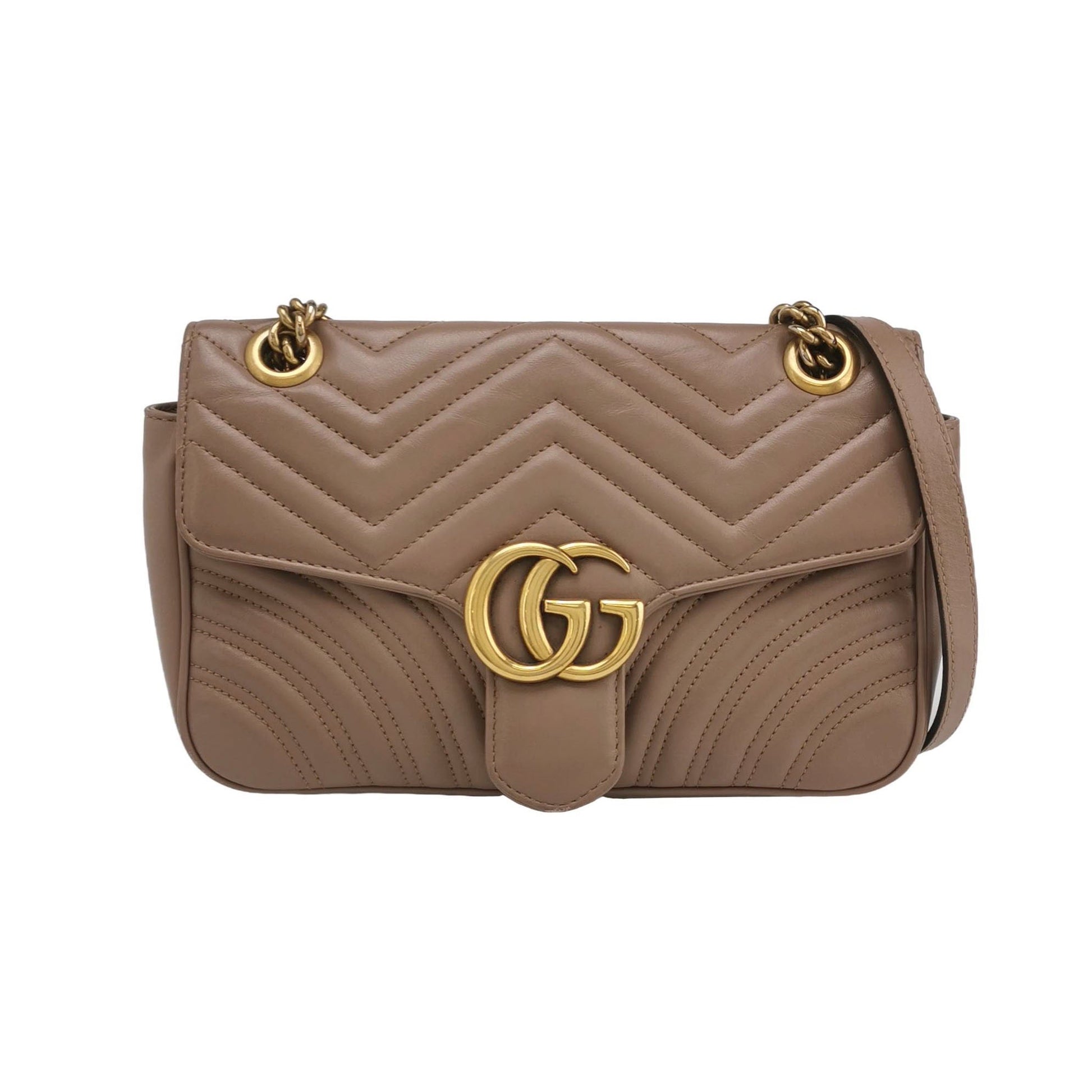 Gucci Marmont Small Flap Beige Calfskin Leather Handbag Gold Hardware