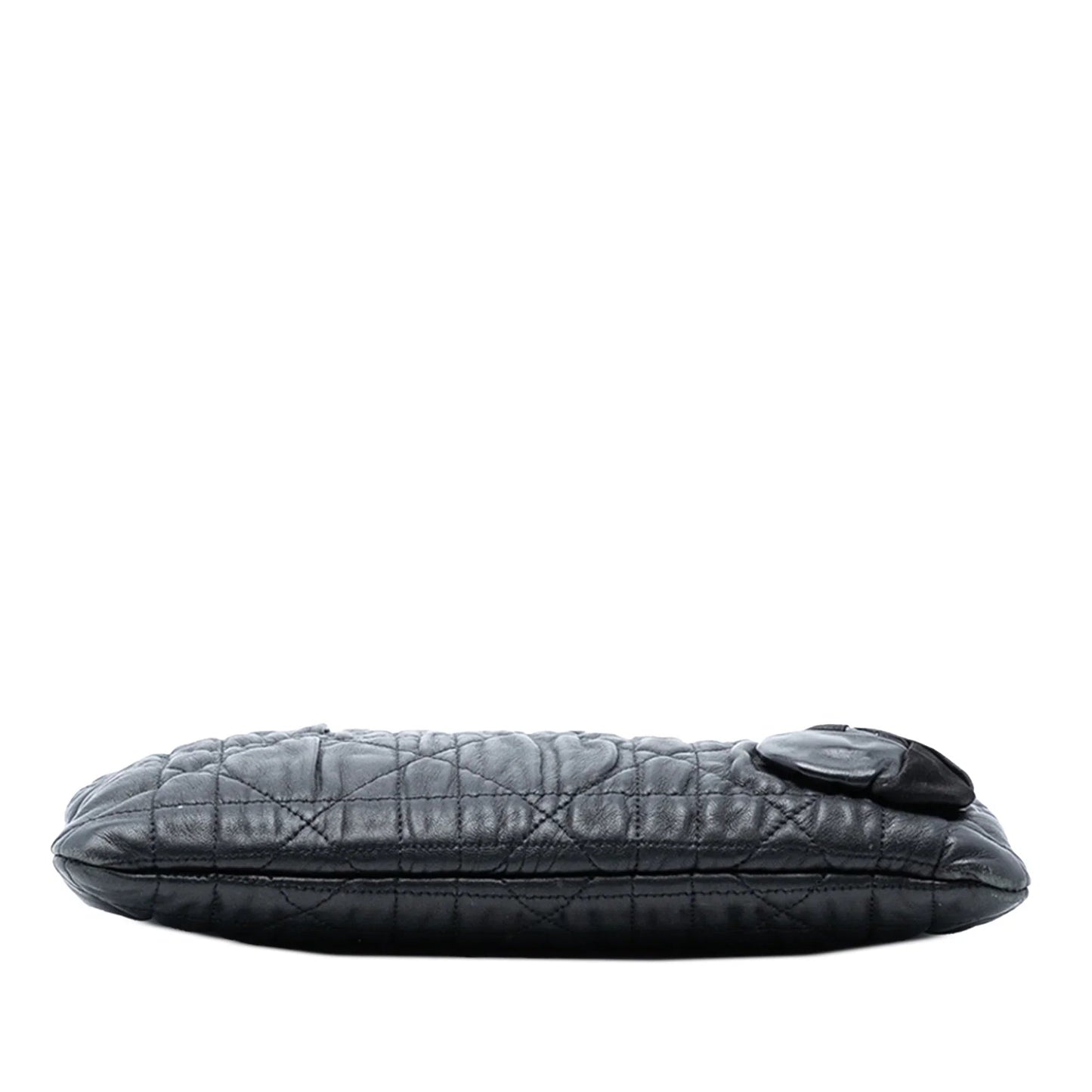 Black Dior Calfskin Cannage Rose Clutch