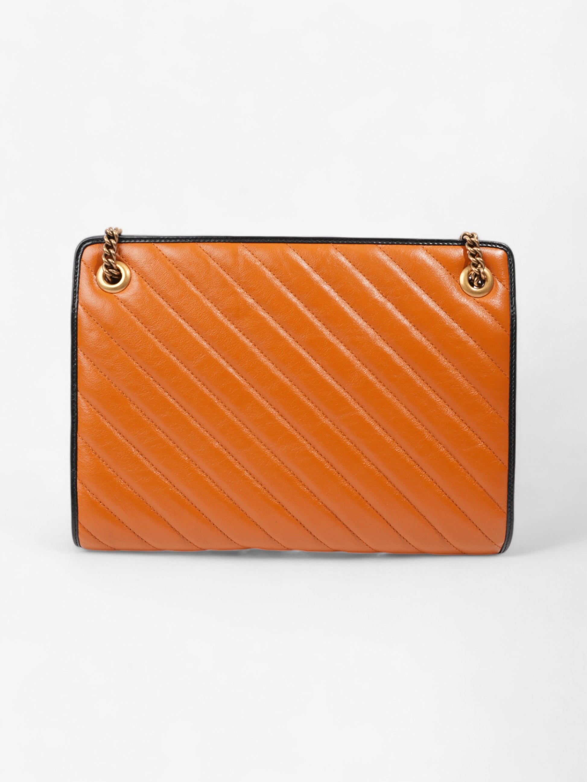 Gucci GG Marmont Accordion Shoulder Bag Orange / Black Matelasse Leather Medium