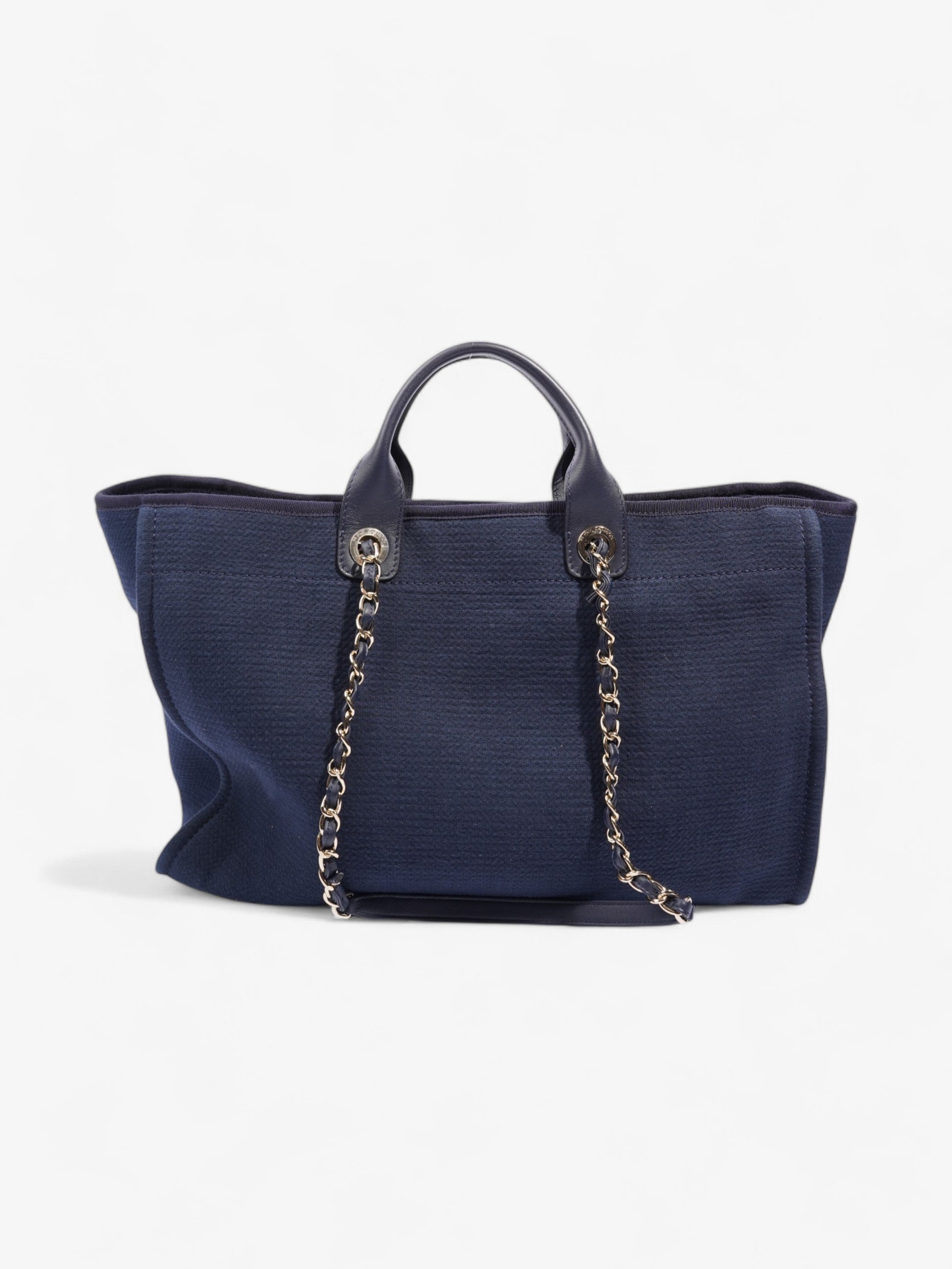 Chanel Deauville Tote Navy Blue Fabric Large