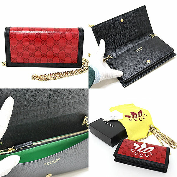 GUCCI Shoulder Bag 621892 GG crystal canvas Red "GUCCI x adidas" Wallet with Chain