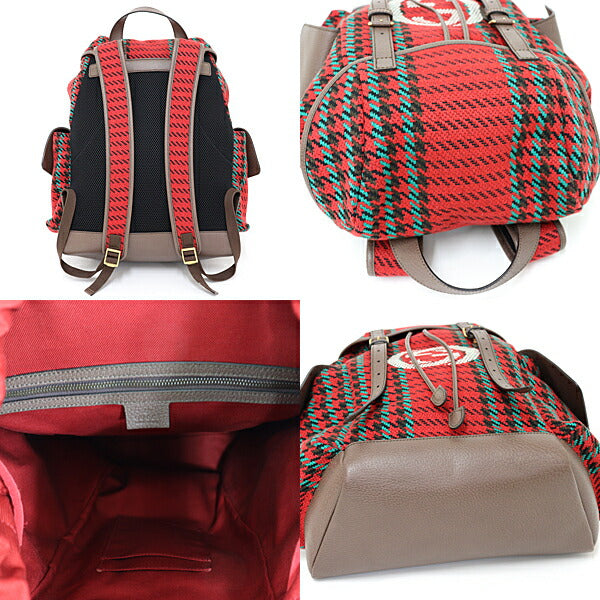 GUCCI Backpack 625939 wool Red Houndstooth and Stripe Backpack with Interlocking G