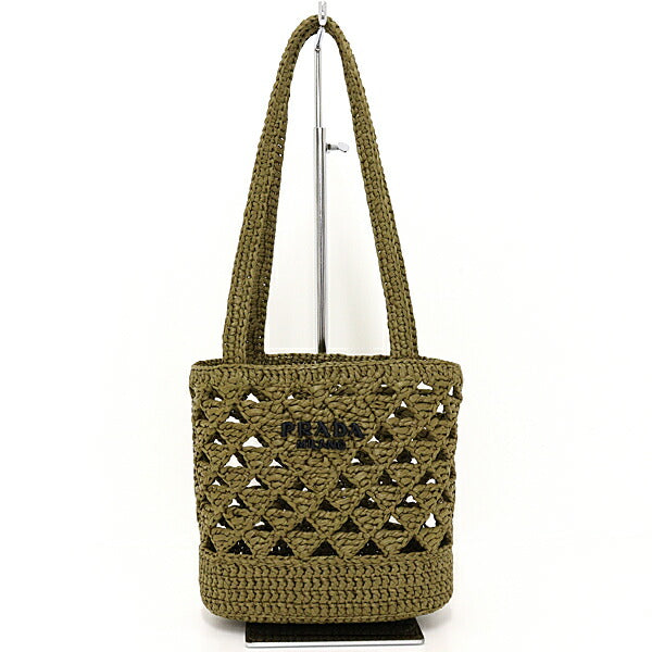 PRADA Tote Bag 1BG494_2M2T_F0393_V_OOO Rayon olive Crochet Tote Bag