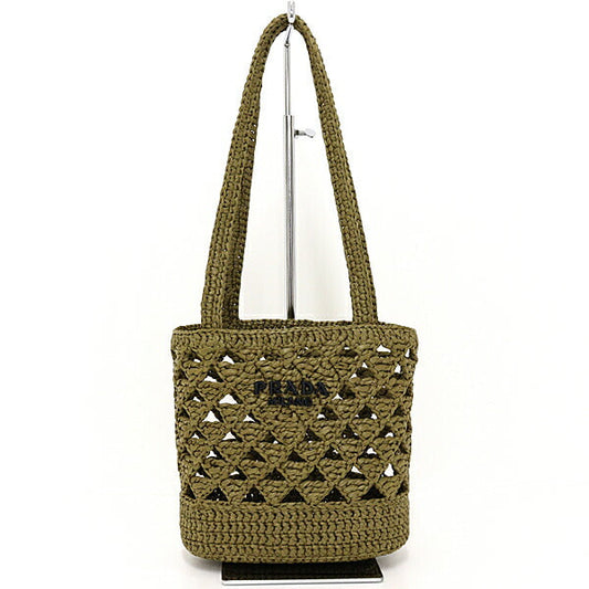 PRADA Tote Bag 1BG494_2M2T_F0393_V_OOO Rayon olive Crochet Tote Bag