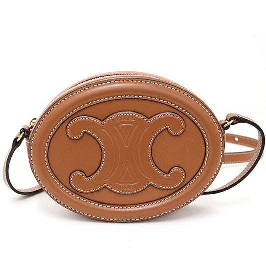 CELINE Shoulder Bag 10I703DPQ.04LU Calfskin Brown Crossbody Oval Purse Cuir Triomphe