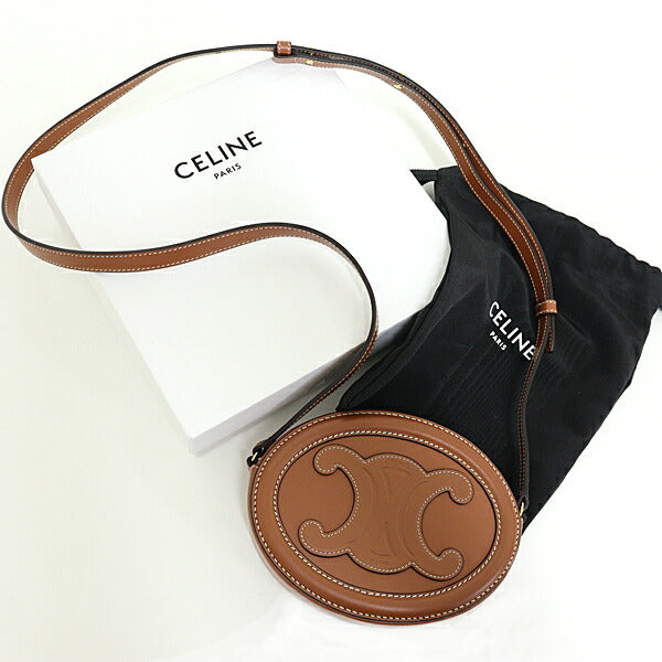 CELINE Shoulder Bag 10I703DPQ.04LU Calfskin Brown Crossbody Oval Purse Cuir Triomphe