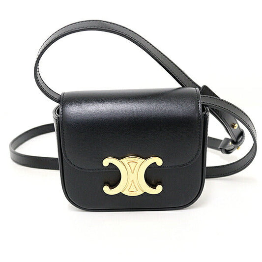 CELINE Shoulder Bag leather black mini triomphe