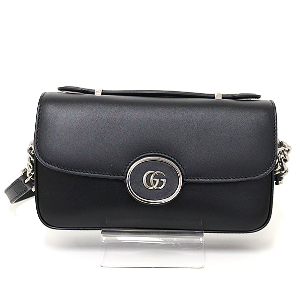 GUCCI Shoulder Bag 739722 leather Black Silver GG logo Shoulder Bag Women