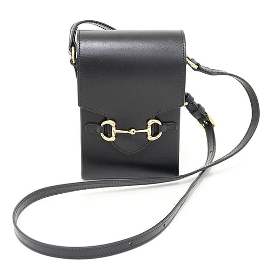 GUCCI Shoulder Bag 625615 leather Black gold Horsebit 1955 Women
