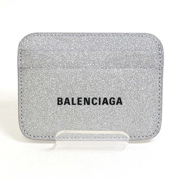BALENCIAGA Card Case 593812 Sparkling fabric = polyurethane, polyester Silver logo metallic mens(Unisex)