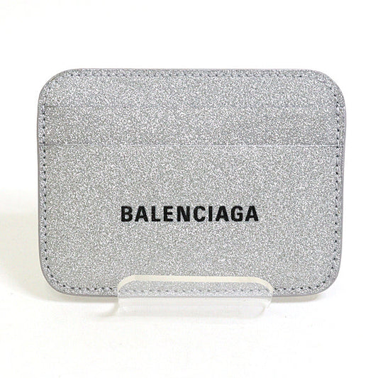BALENCIAGA Card Case 593812 Sparkling fabric = polyurethane, polyester Silver logo metallic mens(Unisex)