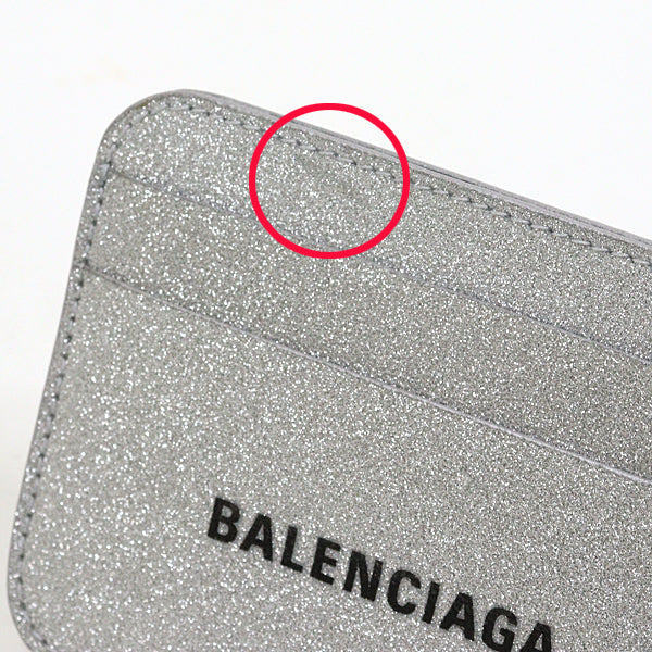 BALENCIAGA Card Case 593812 Sparkling fabric = polyurethane, polyester Silver logo metallic mens(Unisex)