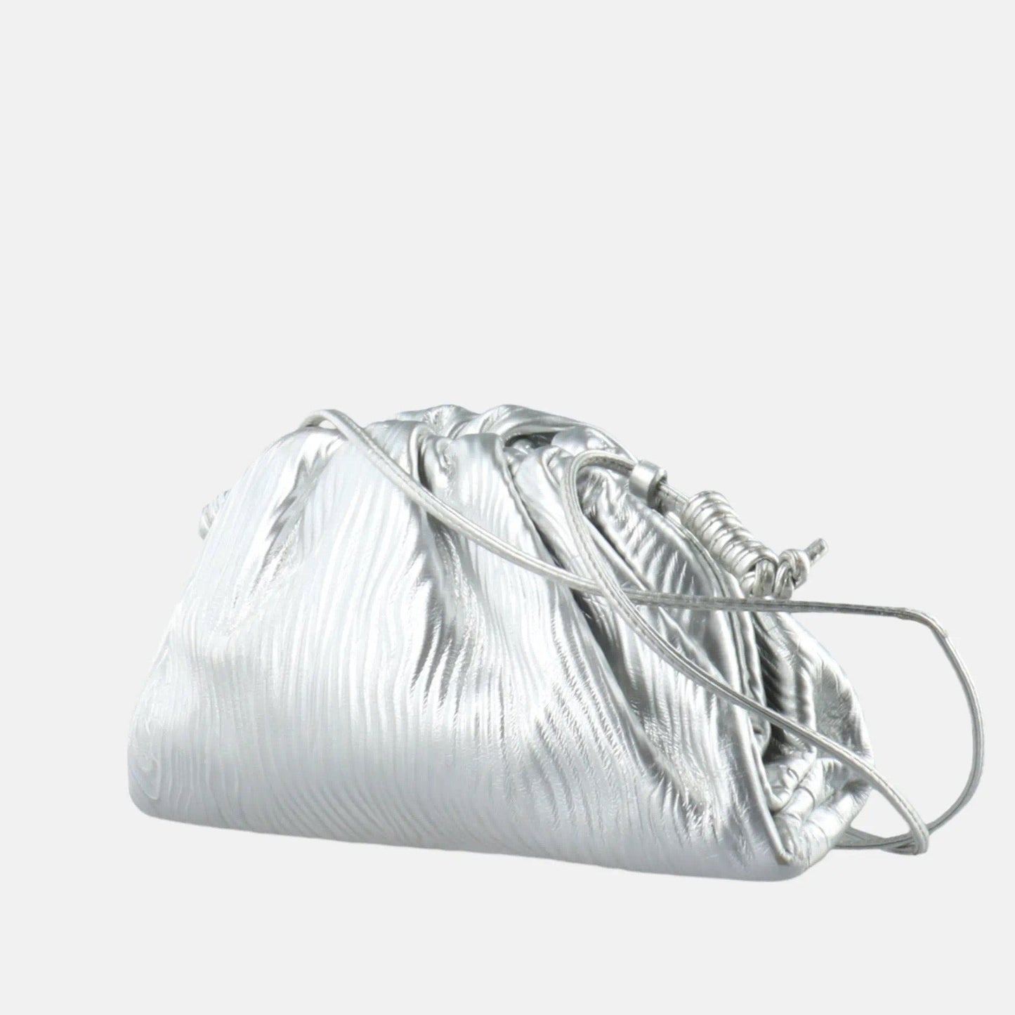 Bottega Veneta Pouch Mini Silver Lambskin Leather Tree Trunk Swirl pattern