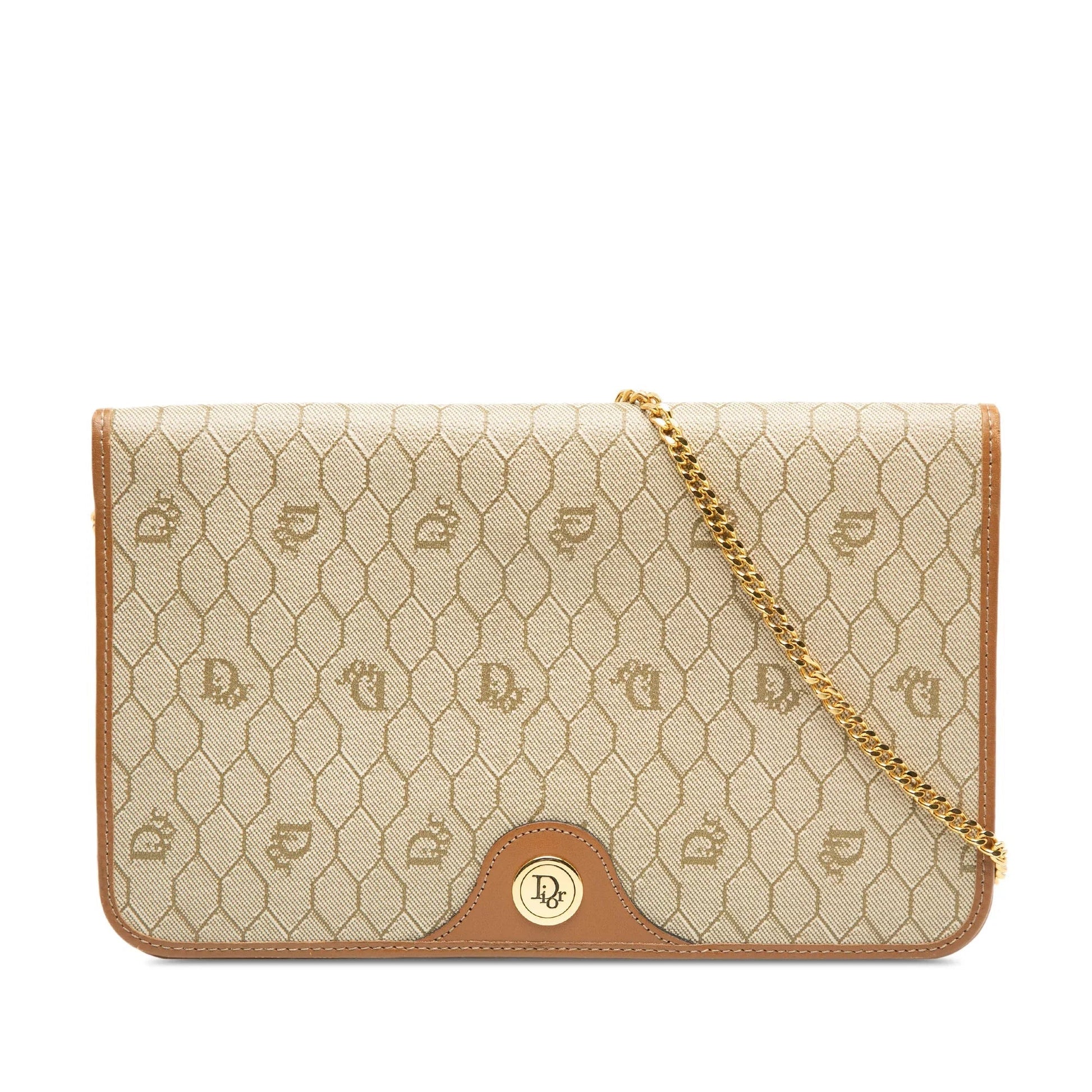 Brown Dior Honeycomb Coated Canvas Chain Shoulder Bag